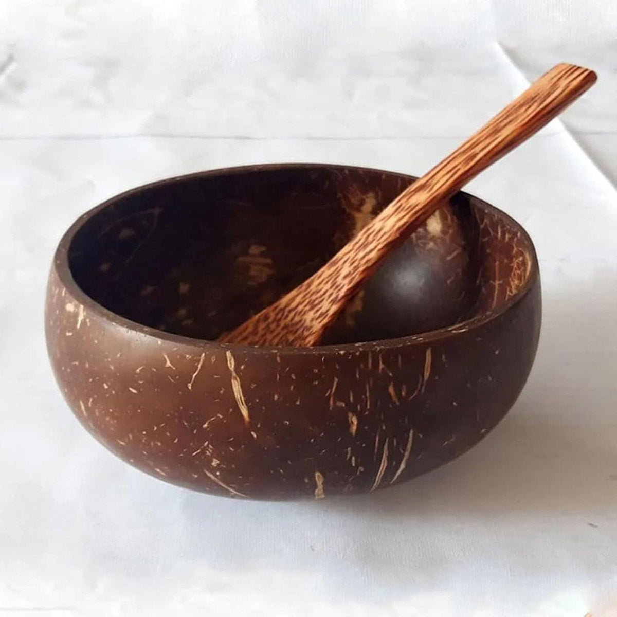 Natural Coconut Shell Bowl and Wooden Spoon Set, 2 Sets