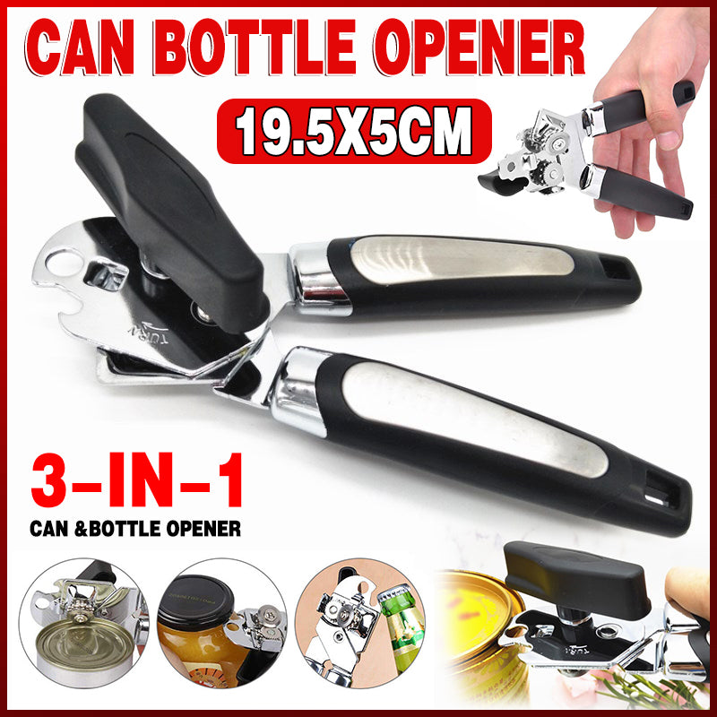 3-in-1 Can and Bottle Opener Stainless Steel Heavy Duty