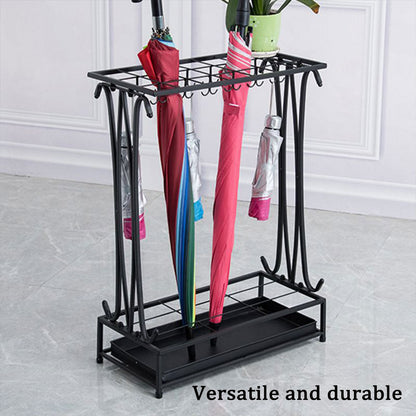Wrought Iron Umbrella Storage Rack with Water Tray 50x24x70cm