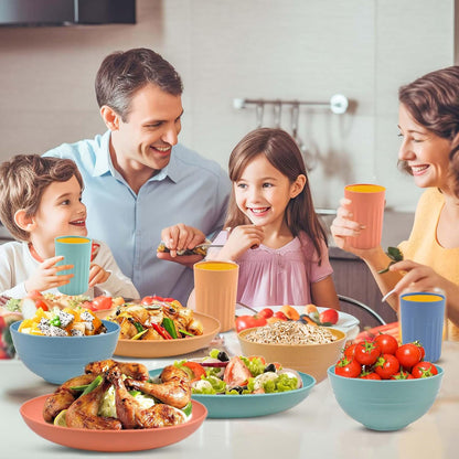 16pcs Wheat Straw Dinnerware Set Microwave Safe Plates and Bowls