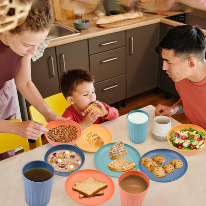 16pcs Wheat Straw Dinnerware Set Microwave Safe Plates and Bowls