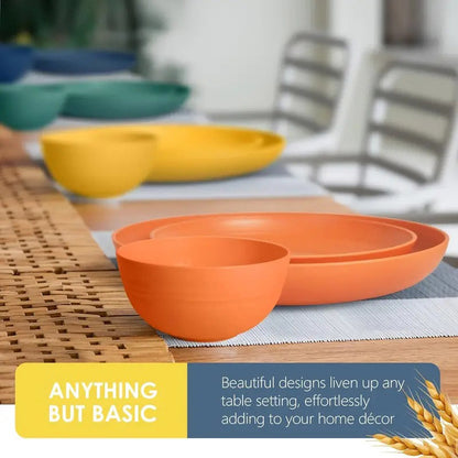 16pcs Wheat Straw Dinnerware Set Microwave Safe Plates and Bowls