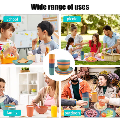 16pcs Wheat Straw Dinnerware Set Microwave Safe Plates and Bowls