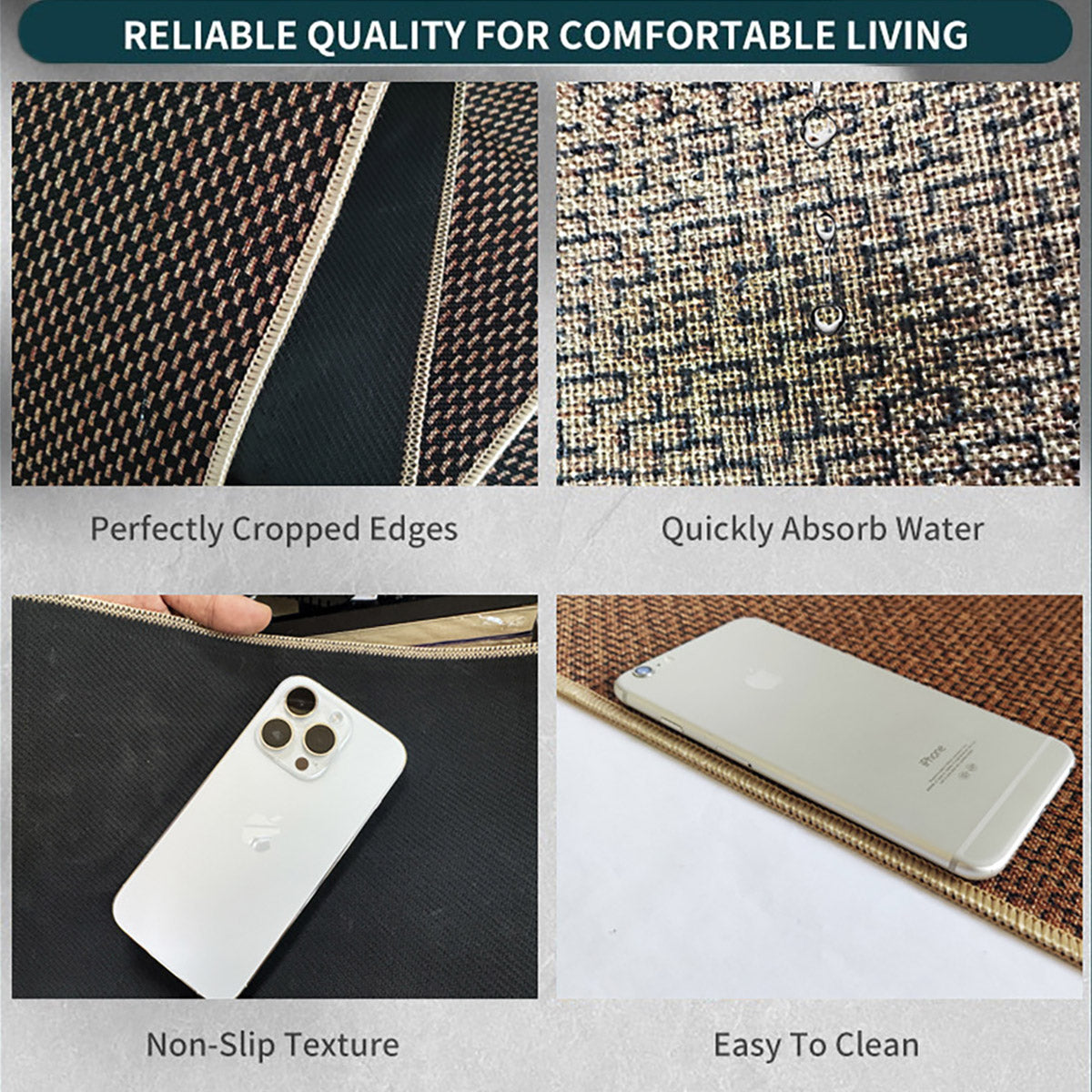 2 Pcs Absorbent Kitchen Floor Mat Non-Slip Linen Rug Set