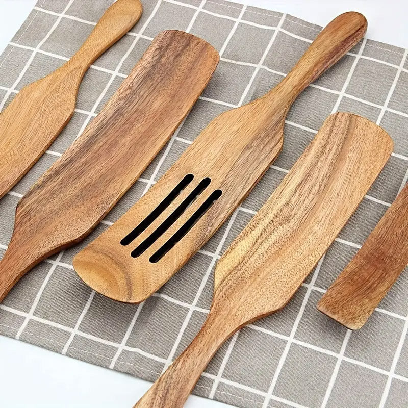 5 Pcs Teak Wooden Spatula Set Kitchen Cooking Utensils