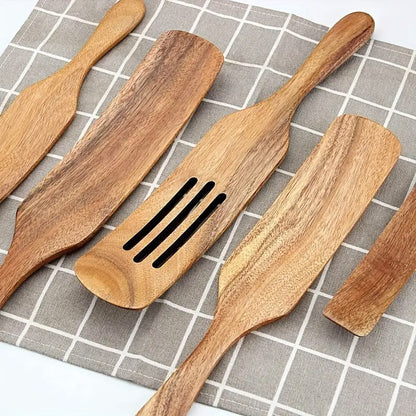 5 Pcs Teak Wooden Spatula Set Kitchen Cooking Utensils