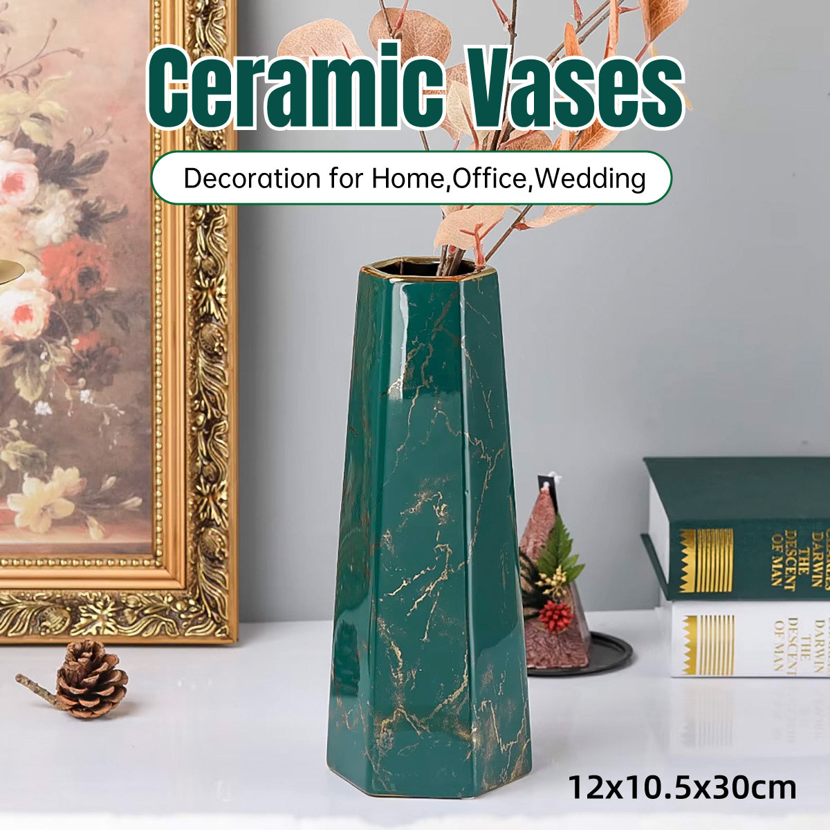 Marbled Ceramic Vase Simple Home Living Room Decor Flower Arrangement Piece AU