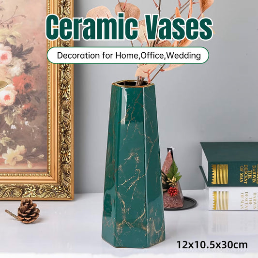 Marbled Ceramic Vase Simple Home Living Room Decor Flower Arrangement Piece AU