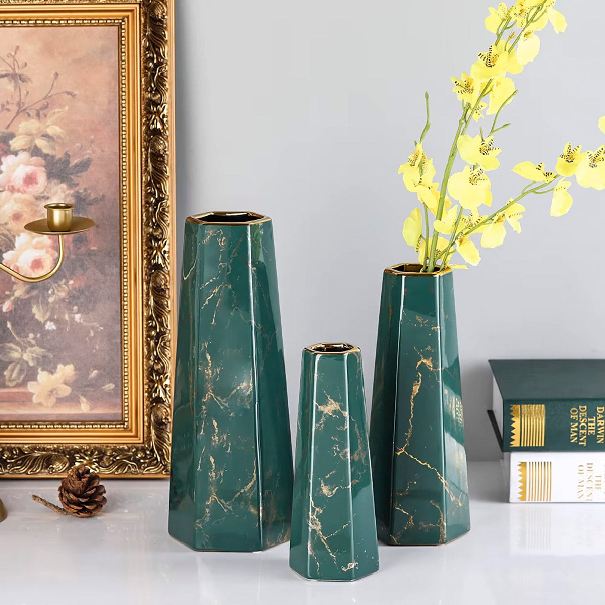 Marbled Ceramic Vase Simple Home Living Room Decor Flower Arrangement Piece AU