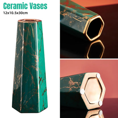 Marbled Ceramic Vase Simple Home Living Room Decor Flower Arrangement Piece AU