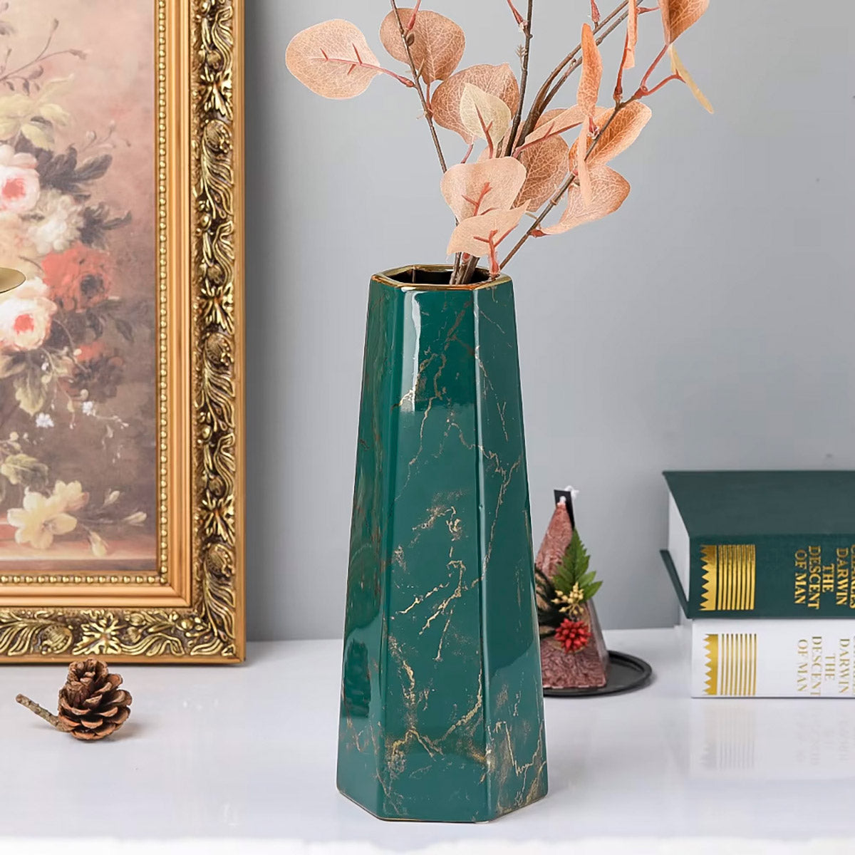 Marbled Ceramic Vase Simple Home Living Room Decor Flower Arrangement Piece AU