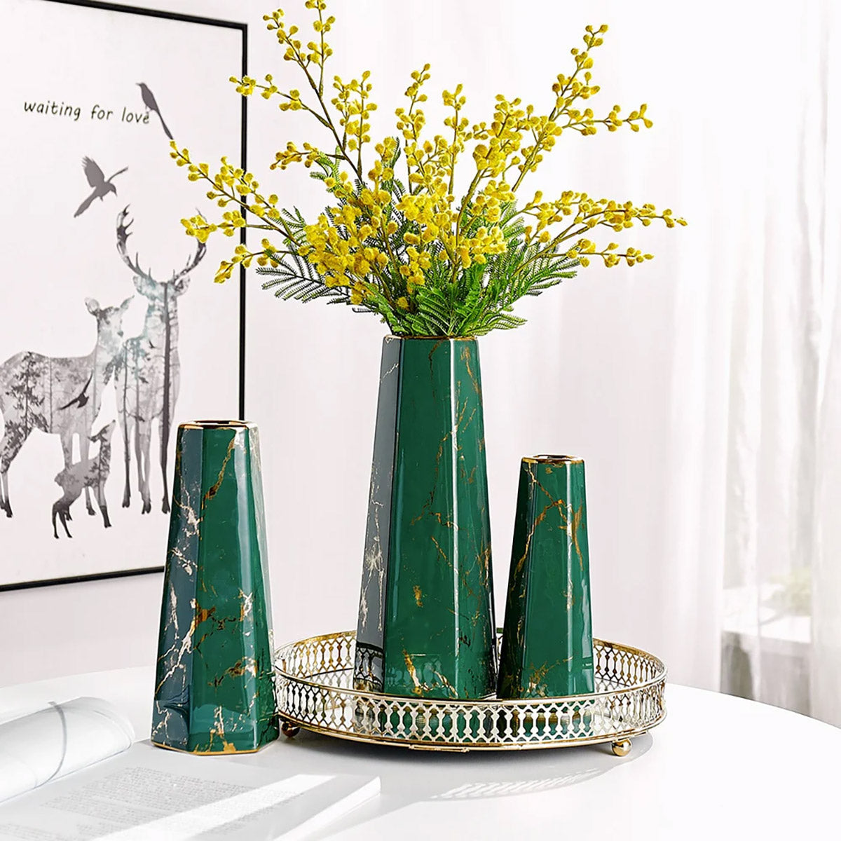 Marbled Ceramic Vase Simple Home Living Room Decor Flower Arrangement Piece AU