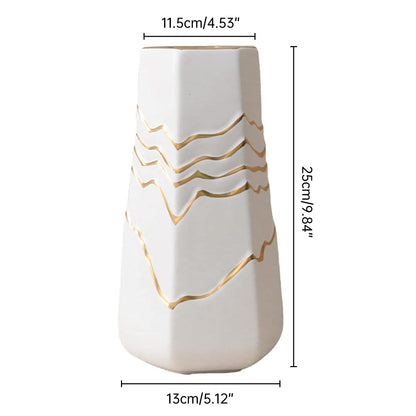 Ceramic Flower Vase White with Gold Accents Home Hotel Decor
