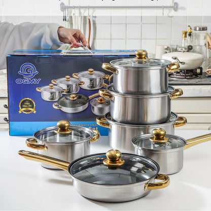 12pcs Stainless Steel Cookware Set Pots and Pans Kitchen Cooking Utensil Set