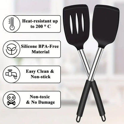 2Pcs Silicone Cooking Utensils Stir Fry Spatula for Non Stick Cookware