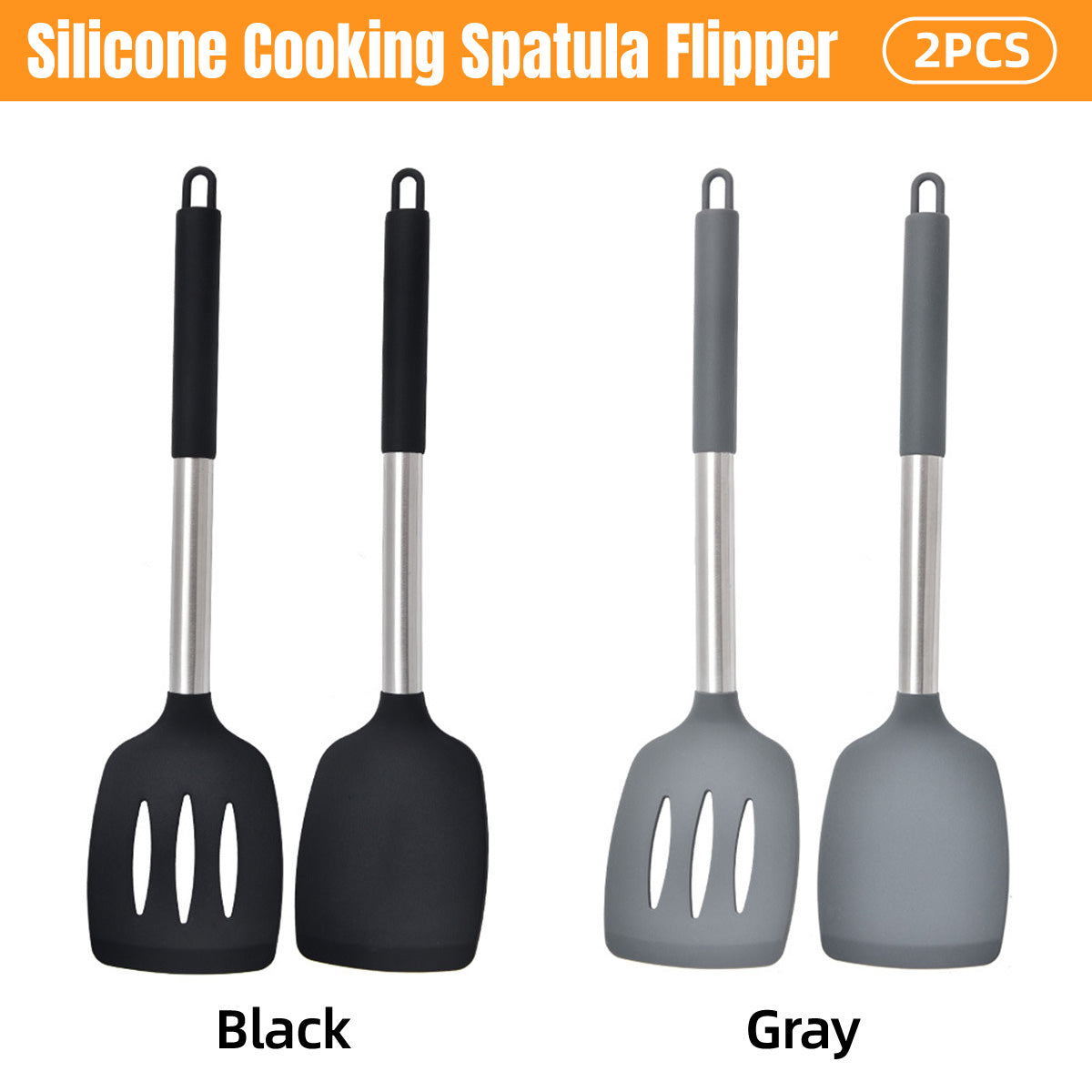 2Pcs Silicone Cooking Utensils Stir Fry Spatula for Non Stick Cookware