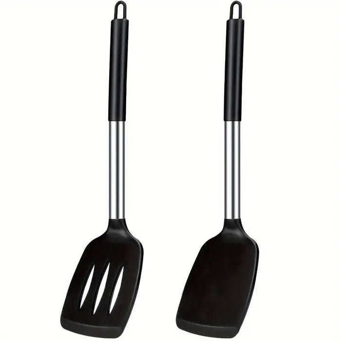 2 Pcs Silicone Spatulas with Slotted Heads