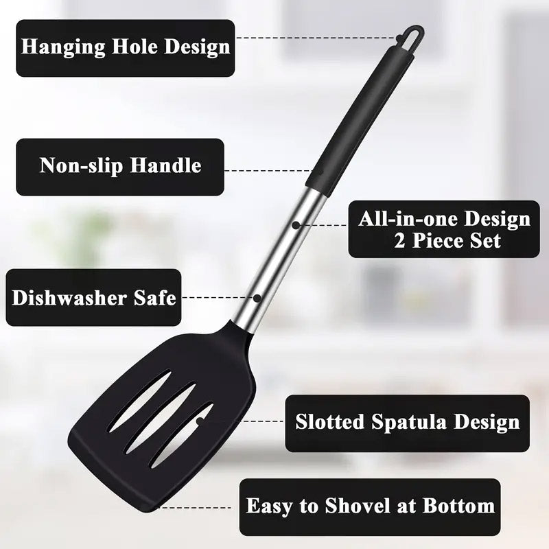 2Pcs Silicone Cooking Utensils Stir Fry Spatula for Non Stick Cookware