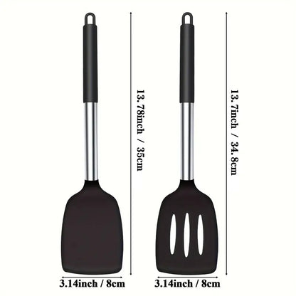 2Pcs Silicone Cooking Utensils Stir Fry Spatula for Non Stick Cookware