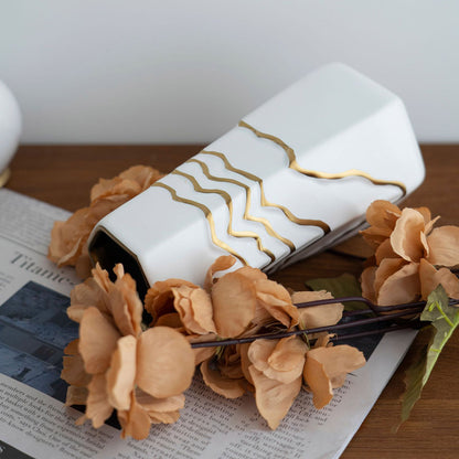 Ceramic Flower Vase White with Gold Accents Home Hotel Decor