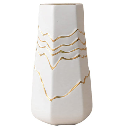 Ceramic Flower Vase White with Gold Accents Home Hotel Decor