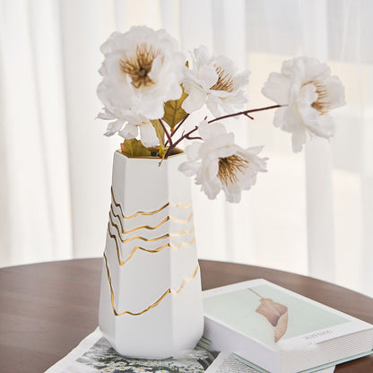 Ceramic Flower Vase White with Gold Accents Home Hotel Decor