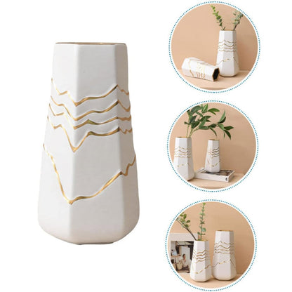 Ceramic Flower Vase White with Gold Accents Home Hotel Decor