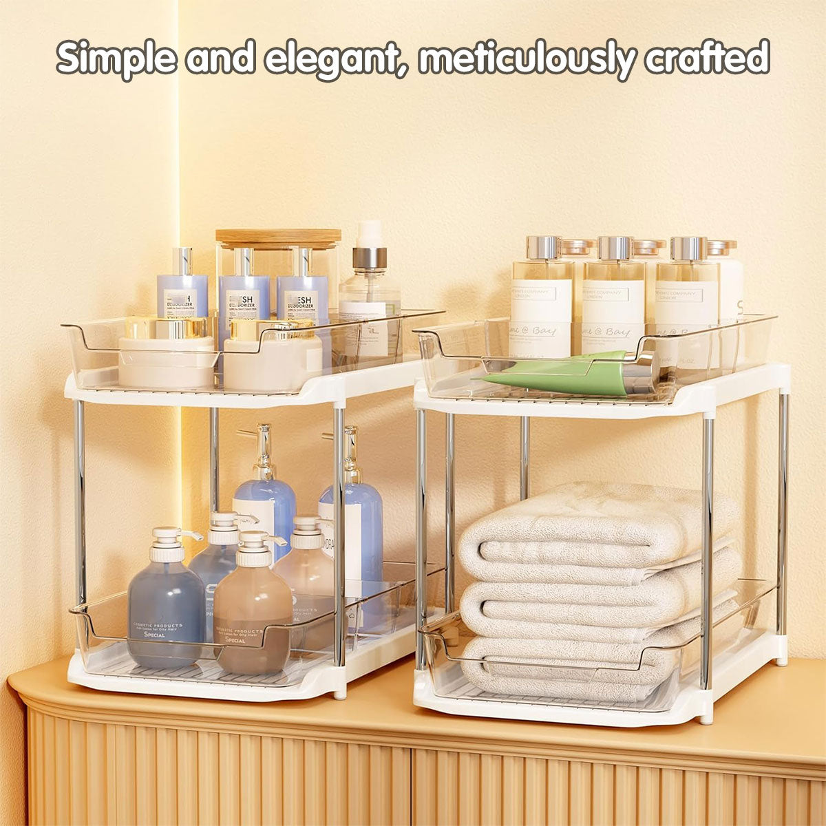 White Double Shelf Cosmetics Storage Box Desktop Organizer Stand