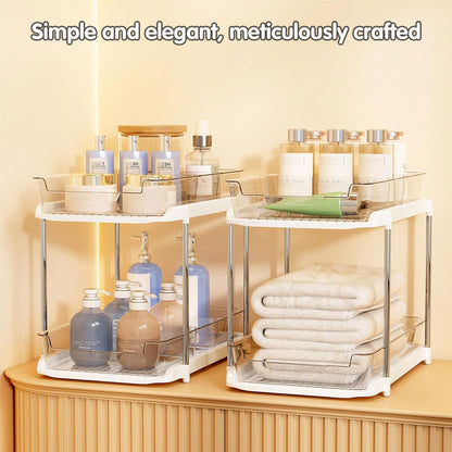 White Double Shelf Cosmetics Storage Box Desktop Organizer Stand