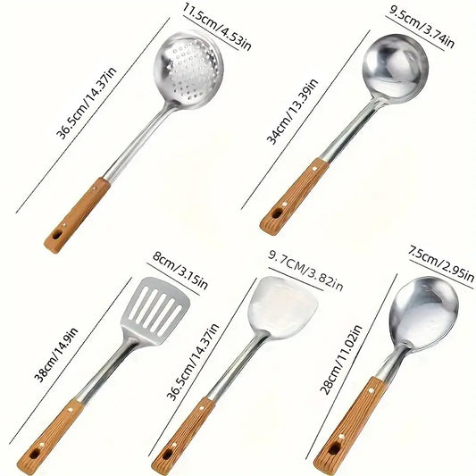 5 Pcs Stainless Steel Spatula Soup Spoon Kitchenware Set for Cooking