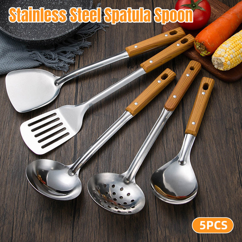 5 Pcs Stainless Steel Spatula Soup Spoon Kitchenware Set for Cooking