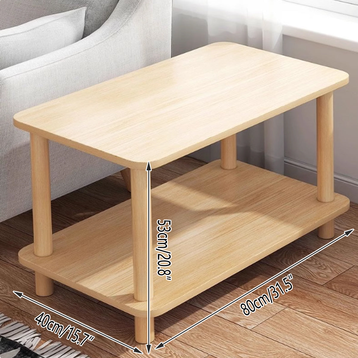 Two-Tier Mini Side Table Wood Grain Compact Storage