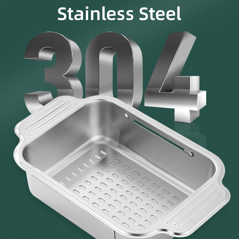 304 Stainless Steel Retractable Sink Drain Basket with Utensil Holder