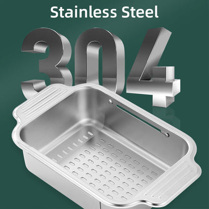 304 Stainless Steel Retractable Sink Drain Basket with Utensil Holder