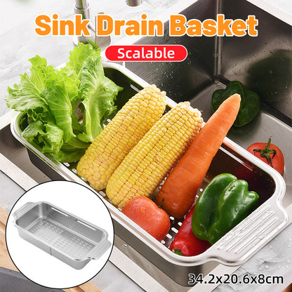 304 Stainless Steel Retractable Sink Drain Basket with Utensil Holder