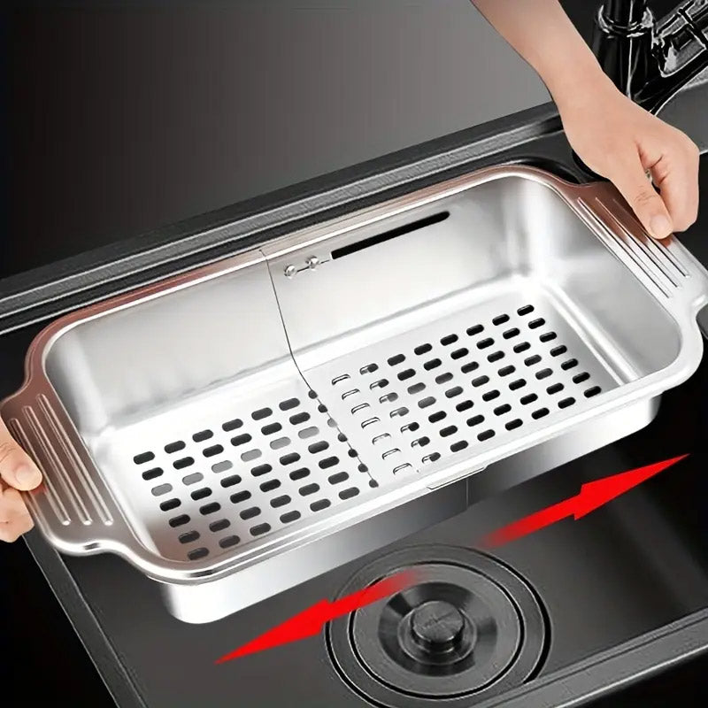 304 Stainless Steel Retractable Sink Drain Basket with Utensil Holder