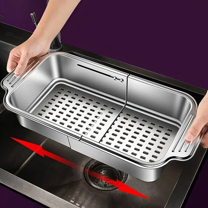 304 Stainless Steel Retractable Sink Drain Basket with Utensil Holder
