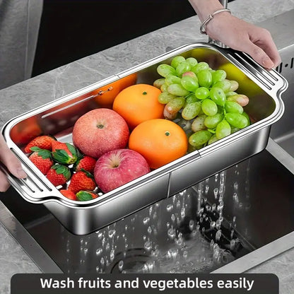 304 Stainless Steel Retractable Sink Drain Basket with Utensil Holder