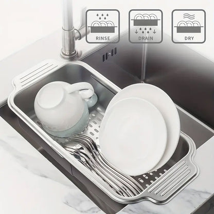 304 Stainless Steel Retractable Sink Drain Basket with Utensil Holder