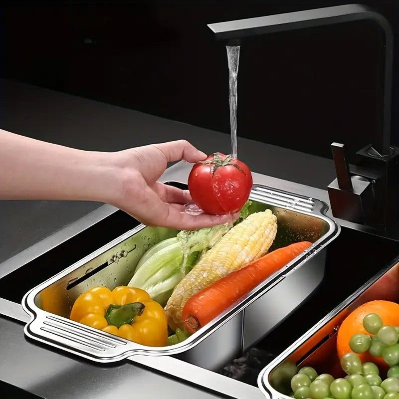 304 Stainless Steel Retractable Sink Drain Basket with Utensil Holder