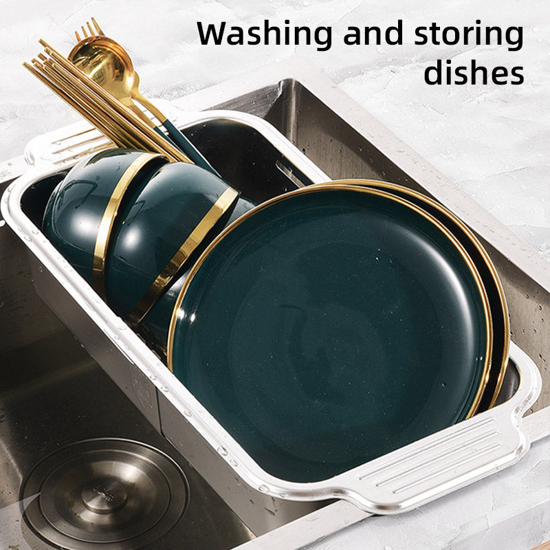 304 Stainless Steel Retractable Sink Drain Basket with Utensil Holder