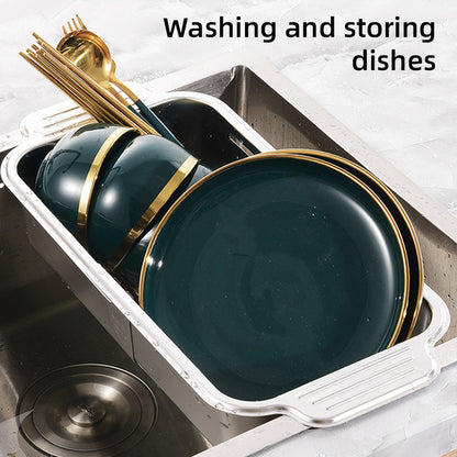 304 Stainless Steel Retractable Sink Drain Basket with Utensil Holder