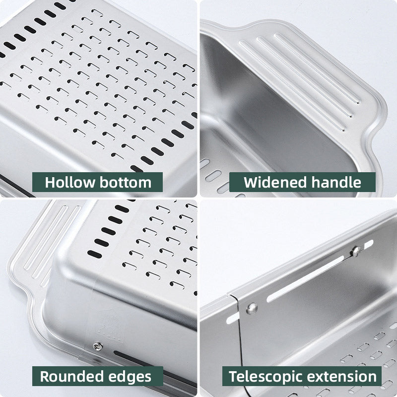 304 Stainless Steel Retractable Sink Drain Basket with Utensil Holder