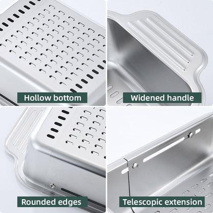 304 Stainless Steel Retractable Sink Drain Basket with Utensil Holder