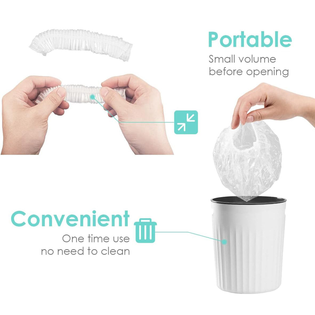 50pcs Transparent Disposable Shower Caps Individually Wrapped