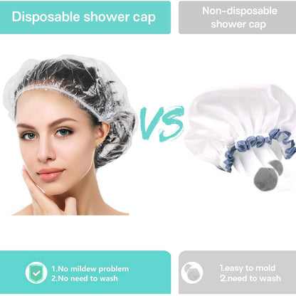50pcs Transparent Disposable Shower Caps Individually Wrapped