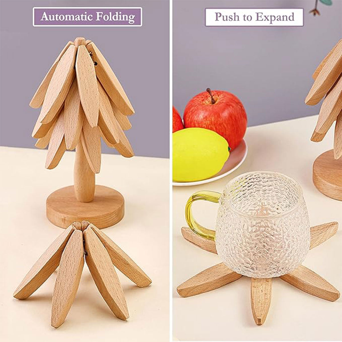 Solid Walnut Wood Christmas Tree Trivet Heat-Resistant Coaster Set