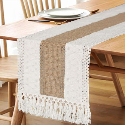 Cotton Linen Table Runner with Knot Tassel Bed End Towel Long Tablecloth Mat  AU