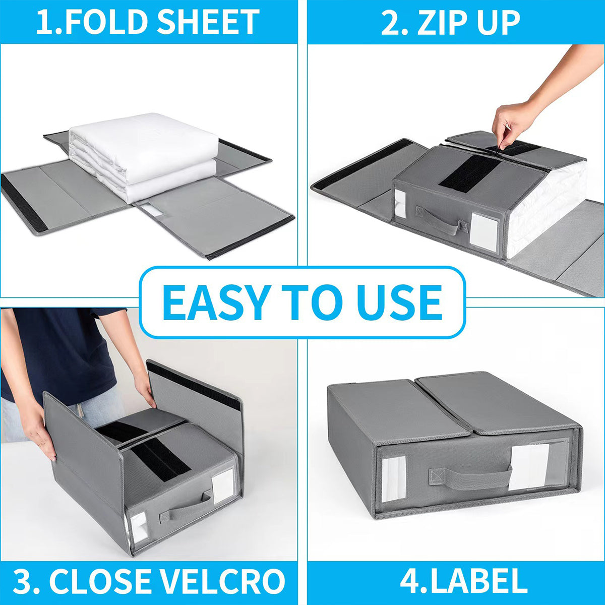 4 Pcs Collapsible Fabric Storage Boxes with Handles