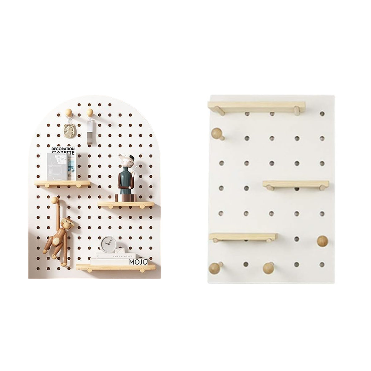 Wall Mounted Pegboard Shelf with Wooden Hooks